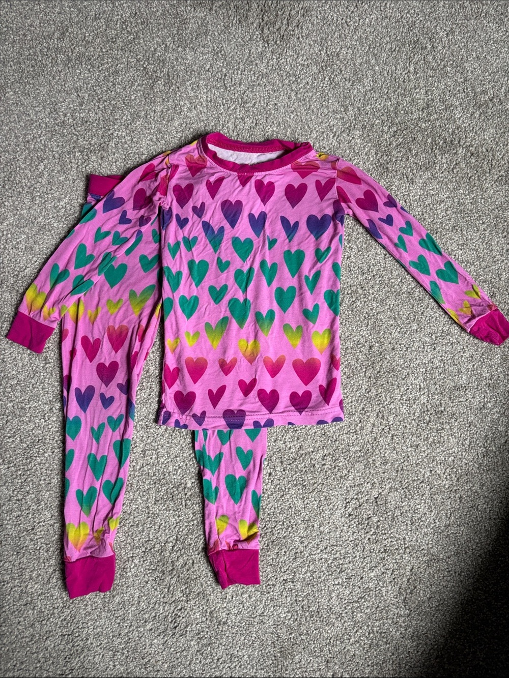 Little Sleepies Pink Heart Rainbow Print Pajama Set